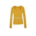 Pullover a coste con scollo a V in maglia da donna